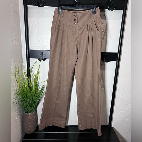 BCBGeneration Pants - BCBGeneration high waist flare leg pinstriped trousers brown size 6